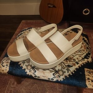 Reef Cream Platform Slingback Sandals with Tan Footbed